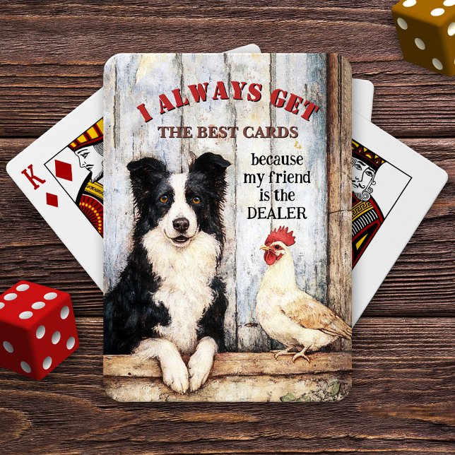 Funny Scruffy Dog and Chicken  Playing Cards (Deck of playing cards featuring a scruffy dog and chicken with your custom (funny or other) texts.)