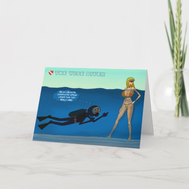 FUNNY SCUBA DIVER AND BIKINI GIRL. FUN SCUBA  JOKE CARD (Front)
