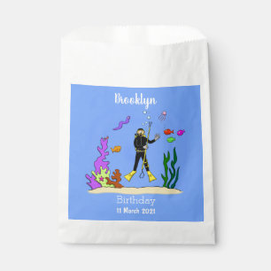 Funny scuba diver and fish sea creatures cartoon favour bag