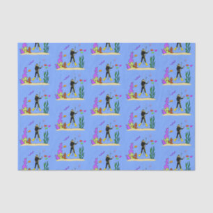 Funny scuba diver and fish sea creatures cartoon tissue paper