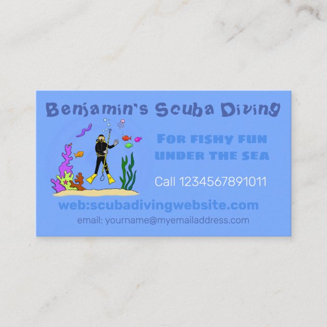 Funny scuba diver instructor cartoon business card (Front)