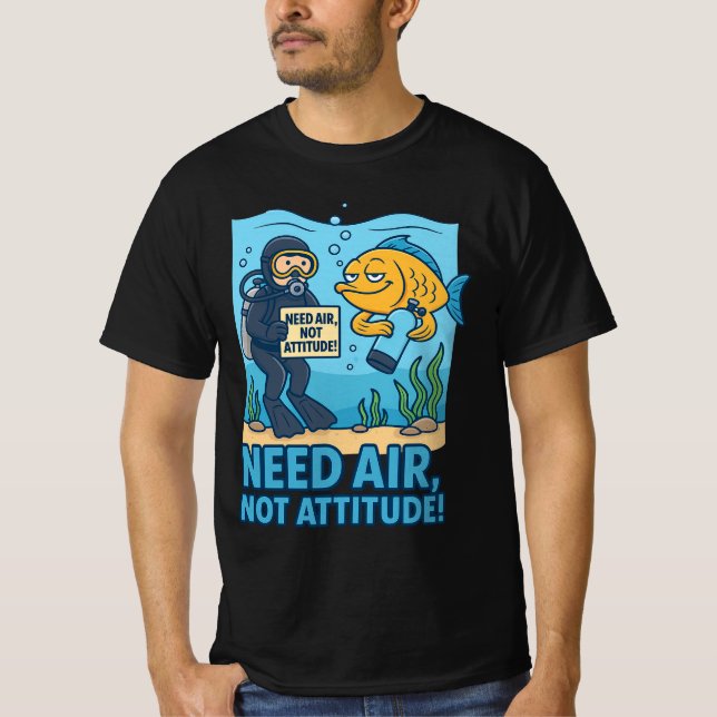 Funny Scuba Diver Shirt – Deep Thoughts, No Air (Front)