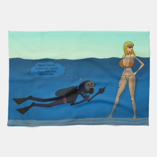 FUNNY SCUBA DIVER UNDERWATER GIRL, DIVING GIFT TEA TOWEL