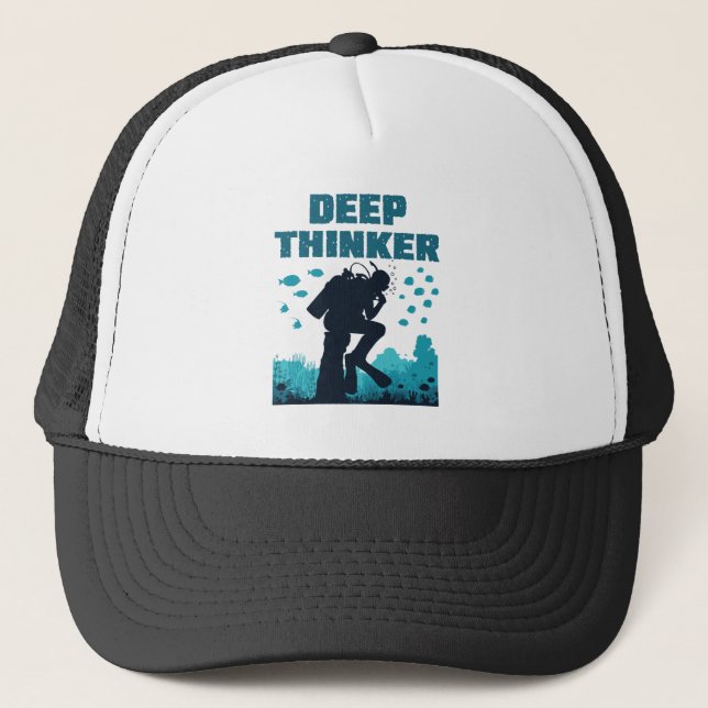 Funny Scuba Diving Diver Deep Thinker Rodin Trucker Hat (Front)