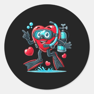 Funny Scuba Diving Heart Valentine Scuba Diving Wo Classic Round Sticker
