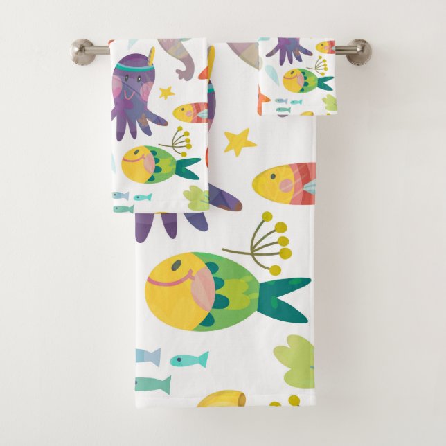 Funny Sea Animals Bath Towel Set (Insitu)