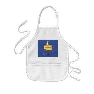 Funny sea bird circled by sharks cartoon kids apron