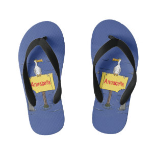 Funny sea bird circled by sharks cartoon kid's thongs