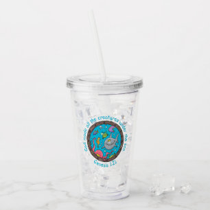 Funny sea creatures cartoon bible verse for kids acrylic tumbler