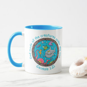 Funny sea creatures cartoon bible verse for kids mug