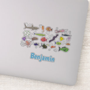 Funny sea creatures cartoon illustration