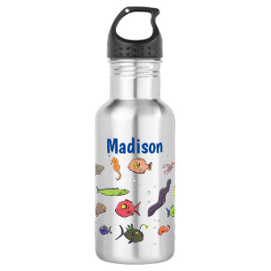 Funny sea creatures cartoon illustration pattern 532 ml water bottle