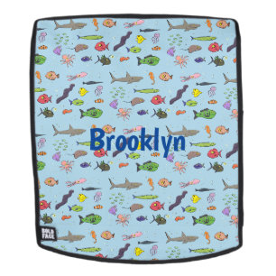 Funny sea creatures cartoon illustration pattern backpack