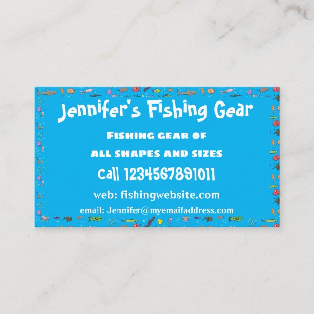 Funny sea creatures cartoon illustration pattern business card (Front)