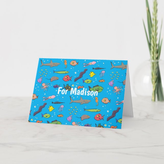 Funny sea creatures cartoon illustration pattern card (Front)