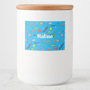 Funny sea creatures cartoon illustration pattern food label