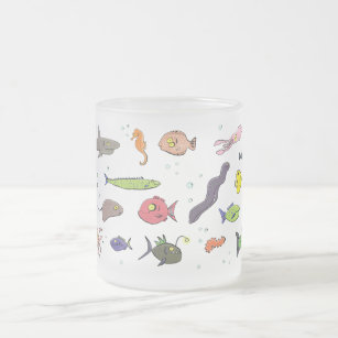 Funny sea creatures cartoon illustration pattern frosted glass coffee mug