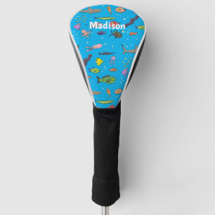 Funny sea creatures cartoon illustration pattern golf head cover