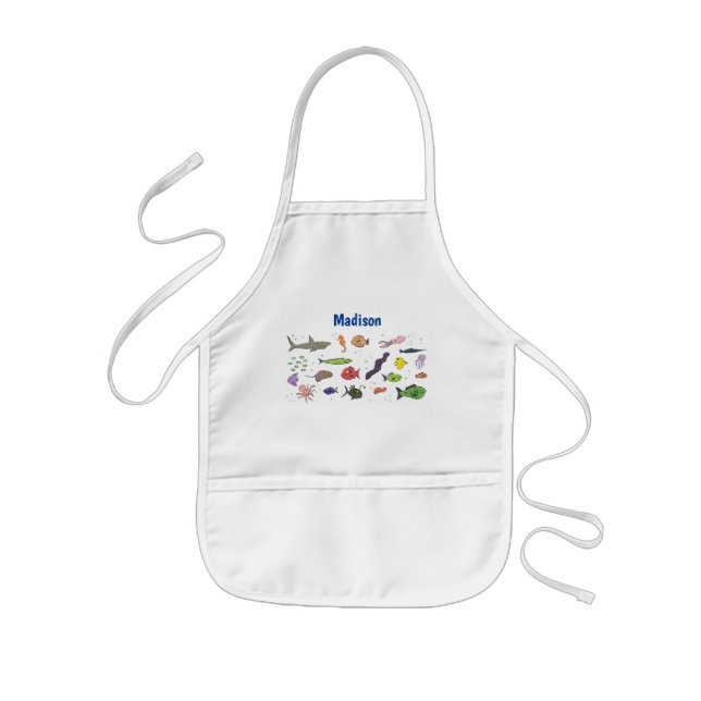 Funny sea creatures cartoon illustration pattern kids apron (Front)