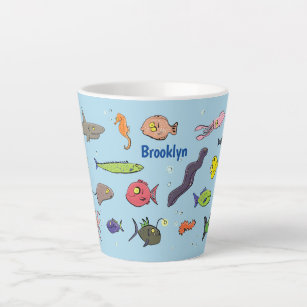 Funny sea creatures cartoon illustration pattern latte mug