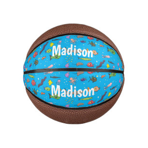 Funny sea creatures cartoon illustration pattern mini basketball