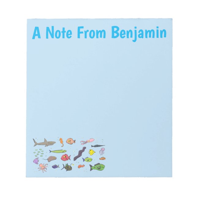 Funny sea creatures cartoon illustration pattern notepad (Front)