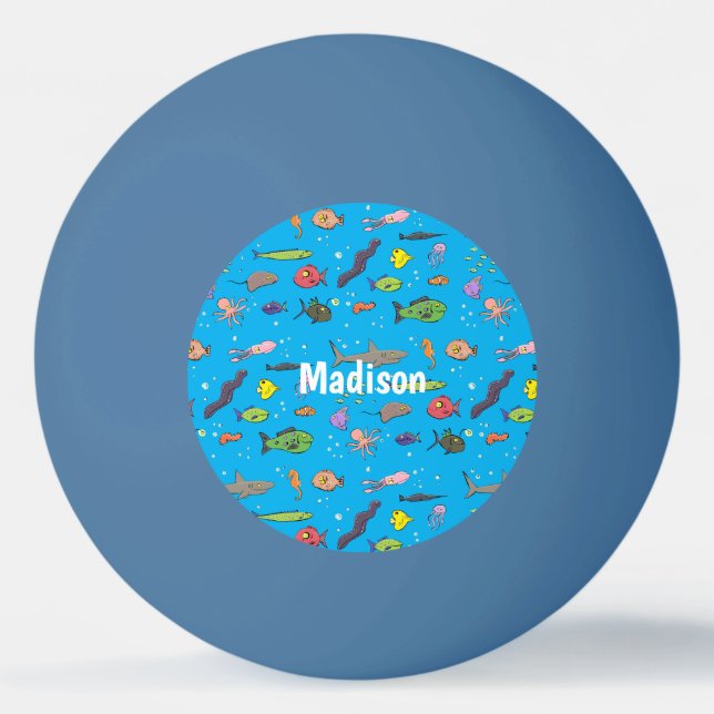 Funny sea creatures cartoon illustration pattern ping pong ball (Front)