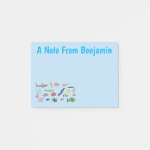 Funny sea creatures cartoon illustration pattern post-it notes