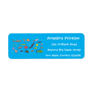 Funny sea creatures cartoon illustration pattern return address label