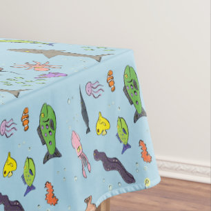 Funny sea creatures cartoon illustration pattern tablecloth