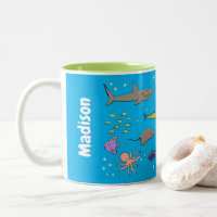 Funny sea creatures cartoon illustration pattern