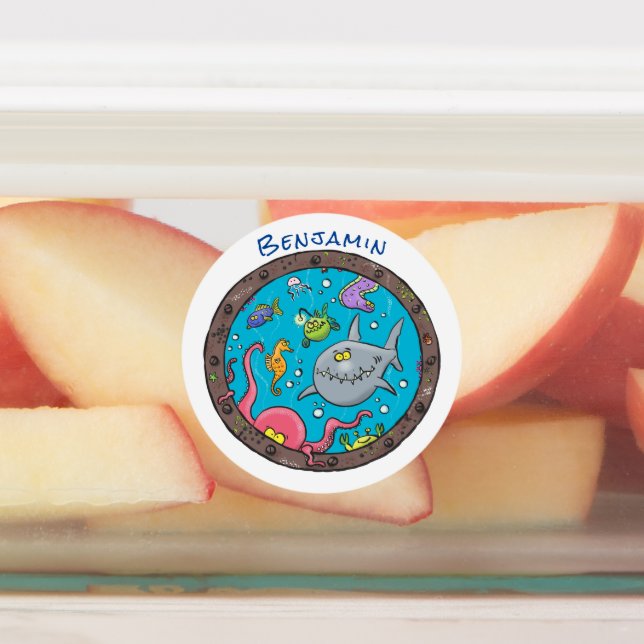 Funny sea creatures underwater cartoon drawing (Affixed)