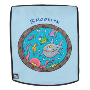 Funny sea creatures underwater cartoon drawing backpack