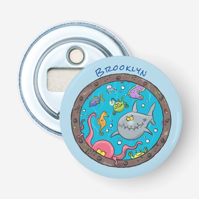 Funny sea creatures underwater cartoon drawing bottle opener (Front)