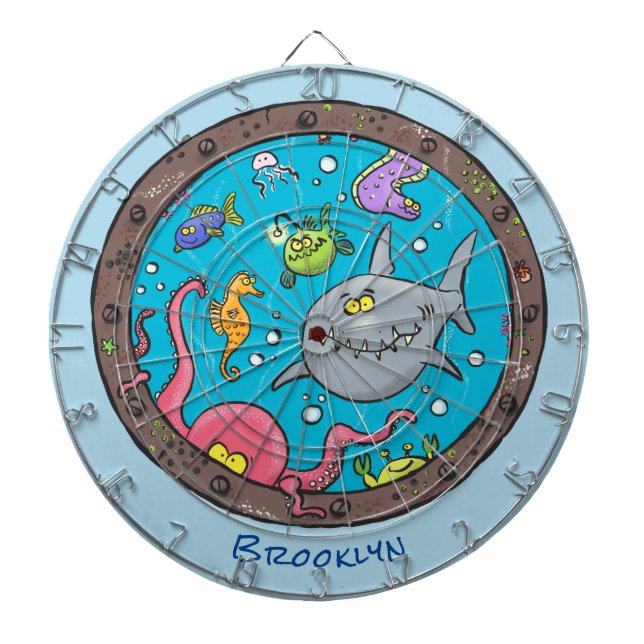 Funny sea creatures underwater cartoon drawing dartboard (Front)