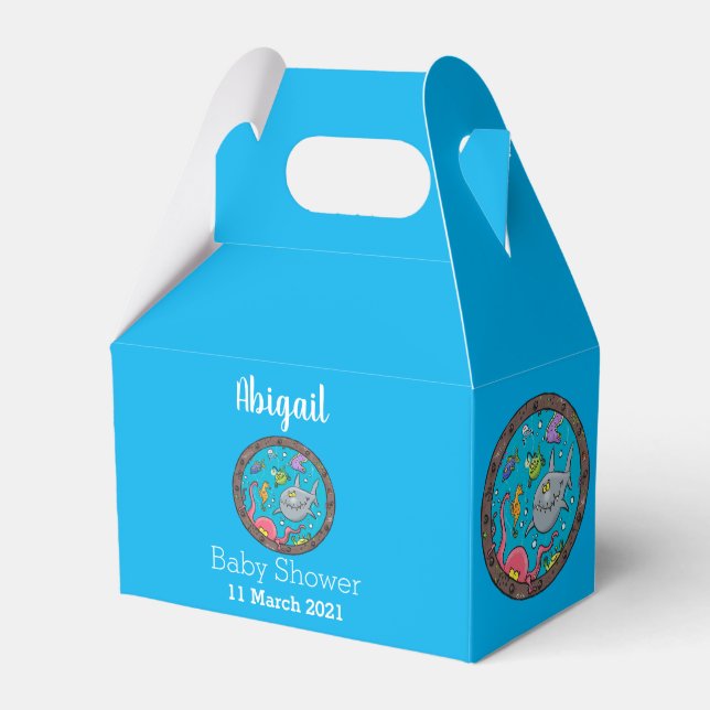 Funny sea creatures underwater cartoon drawing  favour box (Front Side)