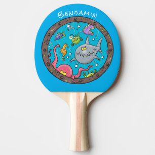 Funny sea creatures underwater cartoon drawing ping pong paddle