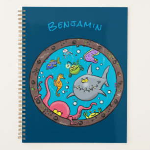 Funny sea creatures underwater cartoon drawing planner