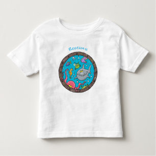 Funny sea creatures underwater cartoon drawing toddler T-Shirt