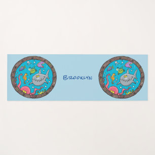 Funny sea creatures underwater cartoon drawing yoga mat