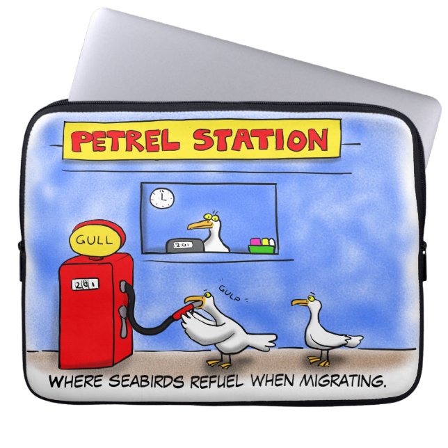 Funny sea gulls petrel cartoon humor laptop sleeve (Front)
