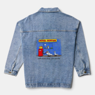 Funny sea gulls petrel cartoon humour denim jacket