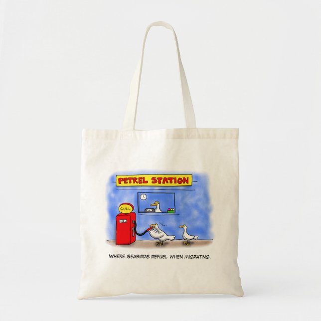 Funny sea gulls petrel cartoon humour tote bag (Front)