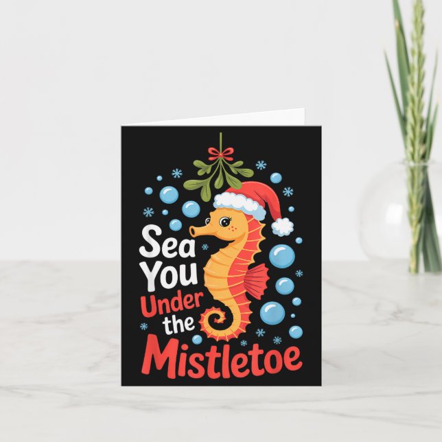 Funny Sea Horse Christmas Seahorse Santa Hat Kids  Card (Front)