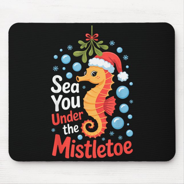 Funny Sea Horse Christmas Seahorse Santa Hat Kids  Mouse Pad (Front)