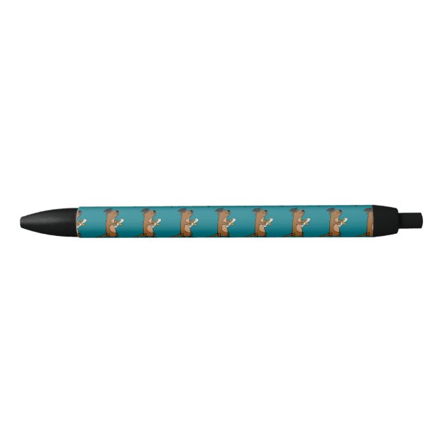 Funny Sea Otter Graduation Cartoon Black Ink Pen (Front)