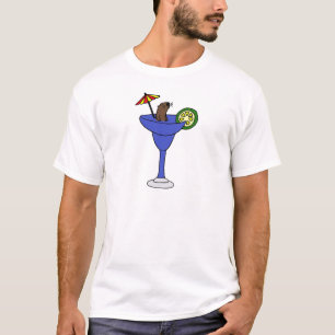Funny Sea Otter in Blue Margarita Drink T-Shirt