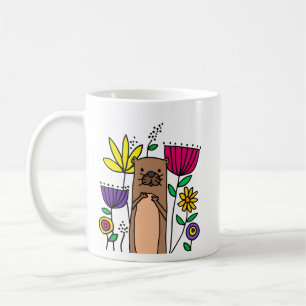Funny Sea Otter in Flower Garden Cartoon Coffee Mug