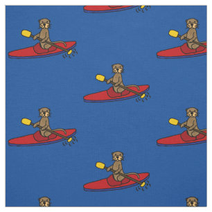 Funny Sea Otter Kayaking Cartoon Fabric