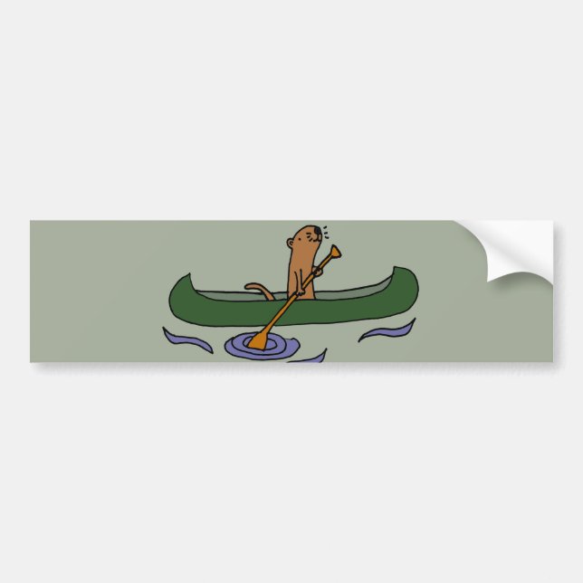 Funny Sea Otter Rowing in Canoe Bumper Sticker (Front)